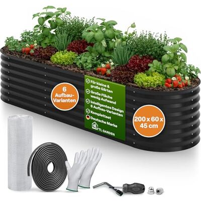 TTL GARDEN 200x60x45cm Metall Hochbeet Fusion 6-in-1 Anthrazit Stahl Rostfrei verzinkt & lackiert 45cm hoch 60cm breit Wellblech Form oval stabil Garten Beet Gemüse Kräuter Blumen Gartenbeet TTL GARDEN 200x60x45cm Metall Hochbeet Fusion 6-in-1 Anthrazit Stahl Rostfrei verzinkt & lackiert 45cm hoch 60cm breit Wellblech Form oval stabil Garten Beet Gemüse Kräuter Blumen Gartenbeet