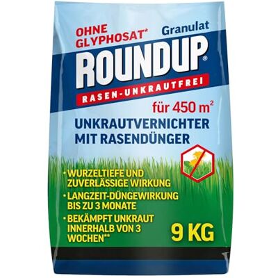 Roundup Rasen Unkrautfrei Rasendünger 9 kg 450 m² 2in1 100 Tage Granulat Roundup Rasen Unkrautfrei Rasendünger 9 kg 450 m² 2in1 100 Tage Granulat
