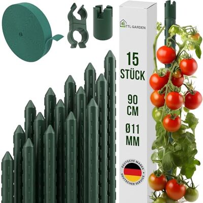 TTL GARDEN Rankstäbe 15er Set 90 cm x 11 mm Ø grün + Klettband + Clips Rankhilfe Pflanzstäbe Stahl rostfrei Kunststoff beschichtet Rankhilfe Blumenstütze Pflanzenstütze -Tomaten Gurken & Blumen TTL GARDEN Rankstäbe 15er Set 90 cm x 11 mm Ø grün + Klettband + Clips Rankhilfe Pflanzstäbe Stahl rostfrei Kunststoff beschichtet Rankhilfe Blumenstütze Pflanzenstütze -Tomaten Gurken & Blumen
