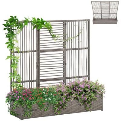 Outsunny Hochbeet mit Rankgitter Rattan-Optik 103 x 29 x 103 cm Grau Pflanzkasten mit Rankhilfe, für Kletterpflanzen, Blumenkasten, Blumenbeet, Pflanzkübel, Rankkasten, für Garten, Balkon Outsunny Hochbeet mit Rankgitter Rattan-Optik 103 x 29 x 103 cm Grau Pflanzkasten mit Rankhilfe, für Kletterpflanzen, Blumenkasten, Blumenbeet, Pflanzkübel, Rankkasten, für Garten, Balkon