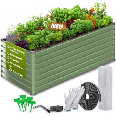 TTL GARDEN 250x90x80cm Meadow XL HIGH Metall Hochbeet Salbei Stahl Blech rostfrei verzinkt & grün lackiert rechteckige Form sehr stabil Garten Beet für Gemüse Kräuter Blumen Garten Gemüsebeet TTL GARDEN 250x90x80cm Meadow XL HIGH Metall Hochbeet Salbei Stahl Blech rostfrei verzinkt & grün lackiert rechteckige Form sehr stabil Garten Beet für Gemüse Kräuter Blumen Garten Gemüsebeet