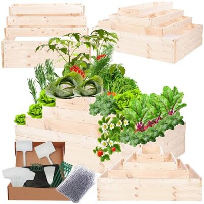 MODO24 Hochbeet Holz, Blumenkasten, Gartenbeet, 54x117x60cm, Natur Pflanzkasten, Blumenbeet, für Garten, Balkon und Terrasse, Kiefernholz, Massivholz, Gemüsebeet, Kräuterbeet MODO24 Hochbeet Holz, Blumenkasten, Gartenbeet, 54x117x60cm, Natur Pflanzkasten, Blumenbeet, für Garten, Balkon und Terrasse, Kiefernholz, Massivholz, Gemüsebeet, Kräuterbeet