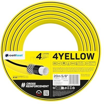 Cellfast Gelber Gartenschlauch, leicht, langlebig, 4-lagig, langlebiges Kreuzgeflecht, UV- und algenbeständig, Torsionsbeständigkeit, Reach-Technologie, 20 bar, -10/+50 ° C Temp. 5/8 Zoll, 20 m Cellfast Gelber Gartenschlauch, leicht, langlebig, 4-lagig, langlebiges Kreuzgeflecht, UV- und algenbeständig, Torsionsbeständigkeit, Reach-Technologie, 20 bar, -10/+50 ° C Temp. 5/8 Zoll, 20 m