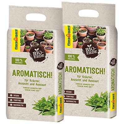 Floragard Bio-Erde Aromatisch für Aussaat, Anzucht und Kräuter, mit veganem Dünger Flora Veggie Mix, 2 x 3 L (6 L) Floragard Bio-Erde Aromatisch für Aussaat, Anzucht und Kräuter, mit veganem Dünger Flora Veggie Mix, 2 x 3 L (6 L)