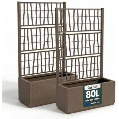 Kreher Rankgitter Spalier mit Pflanzkasten (Taupe) Robuster Kunststoff im XL-Format, integrierte Rankhilfe für Kletterpflanzen, Maße 80 x 36 x 140 cm, 2er Set, UV-beständig Kreher Rankgitter Spalier mit Pflanzkasten (Taupe) Robuster Kunststoff im XL-Format, integrierte Rankhilfe für Kletterpflanzen, Maße 80 x 36 x 140 cm, 2er Set, UV-beständig