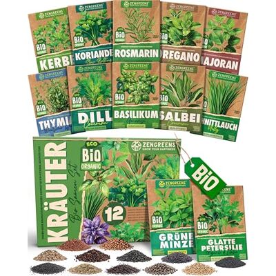 zengreens ® Bio Kräutersamen Set 12 samenfeste Sorten Saatgut für Küche & Fensterbank, frische Würze, ideal als Geschenk für Gartenfreunde, Pflanzensamen zengreens ® Bio Kräutersamen Set 12 samenfeste Sorten Saatgut für Küche & Fensterbank, frische Würze, ideal als Geschenk für Gartenfreunde, Pflanzensamen