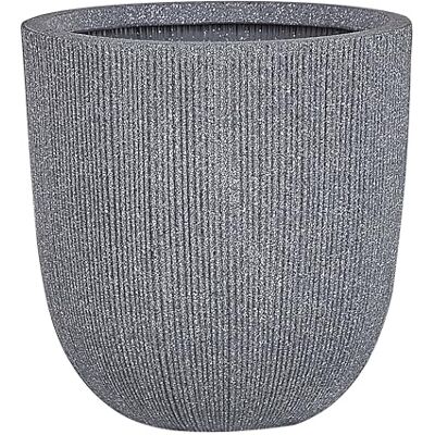 Beliani Blumentopf aus Kunstharz grau rund 44 cm Rillenstruktur moderner Look Chios Beliani Blumentopf aus Kunstharz grau rund 44 cm Rillenstruktur moderner Look Chios