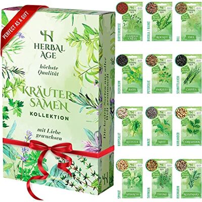 Herbal Age Kräutersamen Set, 12 Sorten von Kräutergarten Samen, 8700 Kräuter Saatgut, Kressesamen, Basilikum, Schnittlauch, Petersilie, Garten, Balkon und Küchenkräuter Pflanzen Geschenk Samen Set Herbal Age Kräutersamen Set, 12 Sorten von Kräutergarten Samen, 8700 Kräuter Saatgut, Kressesamen, Basilikum, Schnittlauch, Petersilie, Garten, Balkon und Küchenkräuter Pflanzen Geschenk Samen Set