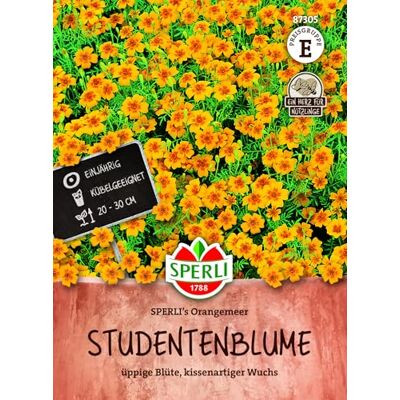 Sperli Studentenblumensamen 's Orangemeer 87305, Blumensaat 20–30 cm, buschig, sehr haltbare Blüten, wetterfest, für Topf, Kübel, Beetrand und Steingarten, 1 Portion Sperli Studentenblumensamen 's Orangemeer 87305, Blumensaat 20–30 cm, buschig, sehr haltbare Blüten, wetterfest, für Topf, Kübel, Beetrand und Steingarten, 1 Portion
