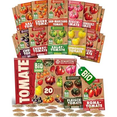 zengreens ® Bio Tomatensamen Set 20 samenfeste Sorten für Salat & Sauce Saatgut für Garten, Balkon & Hochbeet, von mild bis aromatisch, ideal als Geschenk für Gartenfreunde, Pflanzensamen zengreens ® Bio Tomatensamen Set 20 samenfeste Sorten für Salat & Sauce Saatgut für Garten, Balkon & Hochbeet, von mild bis aromatisch, ideal als Geschenk für Gartenfreunde, Pflanzensamen