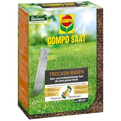 Compo SAAT Trocken-Rasen für sonnige Standorte, 2 kg für 80 m² Hitze- und trockenverträgliche Rasensamen für trockene Standorte, wassersparende Grassorten für den Garten Compo SAAT Trocken-Rasen für sonnige Standorte, 2 kg für 80 m² Hitze- und trockenverträgliche Rasensamen für trockene Standorte, wassersparende Grassorten für den Garten