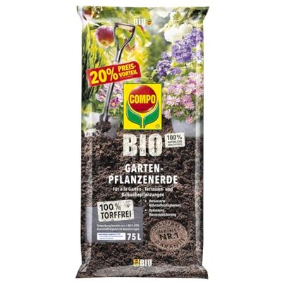 Compo Bio Gartenpflanzerde 75 L, torffrei, 5 Wochen Nährstoffversorgung Lockere, luftige Struktur mit hohem Humusanteil, guter Wasserhaltung und Naturdünger-Mix für kräftiges Wachstum Compo Bio Gartenpflanzerde 75 L, torffrei, 5 Wochen Nährstoffversorgung Lockere, luftige Struktur mit hohem Humusanteil, guter Wasserhaltung und Naturdünger-Mix für kräftiges Wachstum