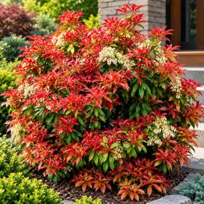 Dago Garden Lavendelheide Mountain Fire Pieris japonica winterhart immergrün Schattenglöckchen roter Austrieb weiße Blüten mehrjährig ca. 25 cm im 1L Topf C1 Moorbeet Beet Dago Garden Lavendelheide Mountain Fire Pieris japonica winterhart immergrün Schattenglöckchen roter Austrieb weiße Blüten mehrjährig ca. 25 cm im 1L Topf C1 Moorbeet Beet
