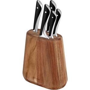 Tefal Jamie Oliver by 5-teiliges Küchenmesser-Set + Block, Koch-/Santoku-/Brot-/Universal-/Schälmesser, eisgehärtet, deutsche Edelstahlklingen, Akazienholz-Block, Braun, K267S556 Tefal Jamie Oliver by 5-teiliges Küchenmesser-Set + Block, Koch-/Santoku-/Brot-/Universal-/Schälmesser, eisgehärtet, deutsche Edelstahlklingen, Akazienholz-Block, Braun, K267S556