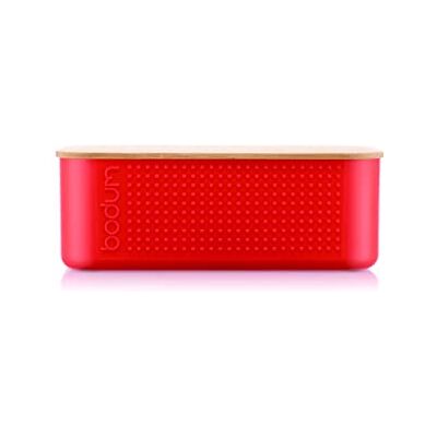Bodum 11740-04 Bistro Brotdose, klein, Deckel aus Bambus, 19 cm x 29 cm x 11 cm, Rot Bodum 11740-04 Bistro Brotdose, klein, Deckel aus Bambus, 19 cm x 29 cm x 11 cm, Rot