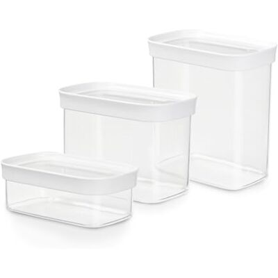 Emsa Optima 3-teiliges Trockenvorratsdosen-Set, 0,45, 1, 1,6 Liter, rechteckig, 100 Prozent sicher, hygienisch, platzeffizient, Frischedichtung, transparentes Design, Schnappverschluss, N1142700 Emsa Optima 3-teiliges Trockenvorratsdosen-Set, 0,45, 1, 1,6 Liter, rechteckig, 100 Prozent sicher, hygienisch, platzeffizient, Frischedichtung, transparentes Design, Schnappverschluss, N1142700