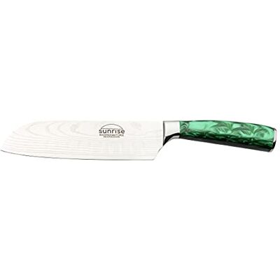 Rio Sunrise Collection Emerald smaragd 7” Santokumesser mit hochwertiger Klinge aus X40Cr13 Edelstahl und Griff aus Harz, Japanisches Messer, Grün Rio Sunrise Collection Emerald smaragd 7” Santokumesser mit hochwertiger Klinge aus X40Cr13 Edelstahl und Griff aus Harz, Japanisches Messer, Grün