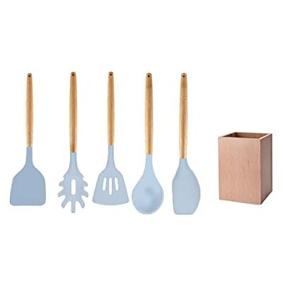 FACKELMANN 30178 Küchenhelfer-Set, 5-teilig, Löffel und Pfannenwender und Ständer aus Holz, Silikon, FSC-Holz, 32 cm FACKELMANN 30178 Küchenhelfer-Set, 5-teilig, Löffel und Pfannenwender und Ständer aus Holz, Silikon, FSC-Holz, 32 cm