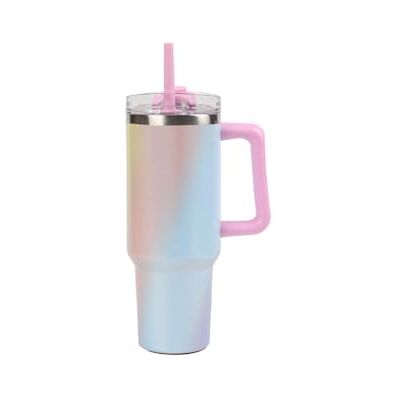 IDRINK Tumbler Thermosflasche für unterwegs, 1,2 l mit Griff und Strohhalm (Macaron) IDRINK Tumbler Thermosflasche für unterwegs, 1,2 l mit Griff und Strohhalm (Macaron)