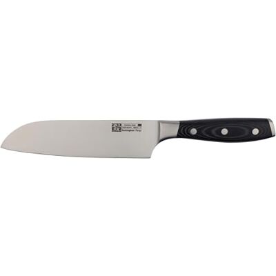 Rio RF9100 Serie RF-9107 Santokumesser mit 7“ Klinge aus Edelstahl – Schwarzer, genieteter Micarta Griff, japanisches Messer Rio RF9100 Serie RF-9107 Santokumesser mit 7“ Klinge aus Edelstahl – Schwarzer, genieteter Micarta Griff, japanisches Messer