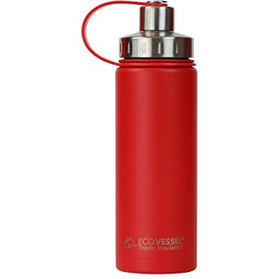 EcoVessel 's Boulder Tri Max Vakuum-isolierte Edelstahl-Wasserflasche, rot, 600 ml EcoVessel 's Boulder Tri Max Vakuum-isolierte Edelstahl-Wasserflasche, rot, 600 ml