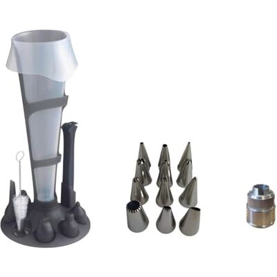 mastrad Spritzbeutel-Set, professionell, wiederverwendbar, 1 l + 12 Tüllen aus Edelstahl + Halterung + Reinigungsbürste – Küche, Backen, Desserts – BPA-frei mastrad Spritzbeutel-Set, professionell, wiederverwendbar, 1 l + 12 Tüllen aus Edelstahl + Halterung + Reinigungsbürste – Küche, Backen, Desserts – BPA-frei