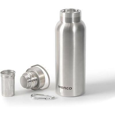 wenco Trinkflasche Edelstahl 0,5l / 500ml isoliert und auslaufsicher für kalte und heiße Getränke auch als Thermoskanne verwendbar – mit Teesieb – BPA frei – silber wenco Trinkflasche Edelstahl 0,5l / 500ml isoliert und auslaufsicher für kalte und heiße Getränke auch als Thermoskanne verwendbar – mit Teesieb – BPA frei – silber