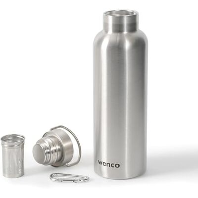 wenco Trinkflasche Edelstahl 0,75l / 750ml isoliert und auslaufsicher für kalte und heiße Getränke auch als Thermoskanne verwendbar – mit Teesieb – BPA frei – silber wenco Trinkflasche Edelstahl 0,75l / 750ml isoliert und auslaufsicher für kalte und heiße Getränke auch als Thermoskanne verwendbar – mit Teesieb – BPA frei – silber