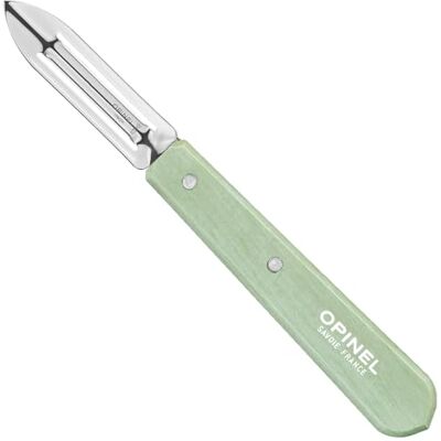 OPINEL Gemüseschäler No. 115 Paysage salbei, Sparschäler mit 6 cm Edelstahlklinge Sandvik 12C27 und Buchenholzgriff, doppelte Klinge für Rechts und Linkshänder OPINEL Gemüseschäler No. 115 Paysage salbei, Sparschäler mit 6 cm Edelstahlklinge Sandvik 12C27 und Buchenholzgriff, doppelte Klinge für Rechts und Linkshänder