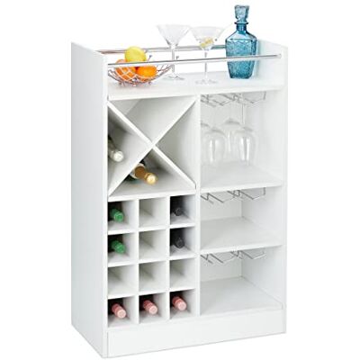 Relaxdays Weinregal mit Glashalter, 22 Flaschen, freistehend, Wein und Sekt, Hausbar HxBxT: 96 x 63 x 35 cm, weiß Relaxdays Weinregal mit Glashalter, 22 Flaschen, freistehend, Wein und Sekt, Hausbar HxBxT: 96 x 63 x 35 cm, weiß