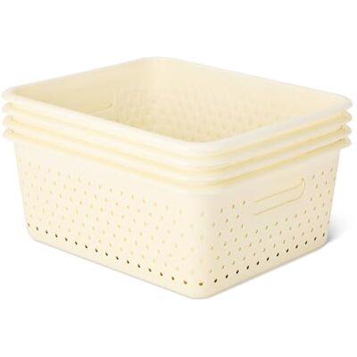 Amazon Dekorative Aufbewahrungskörbe aus BPA-freiem Kunststoff, 34,8 cm x 29,0 cm x 13,5 cm, Elfenbeinfarben, 4er-Pack Amazon Dekorative Aufbewahrungskörbe aus BPA-freiem Kunststoff, 34,8 cm x 29,0 cm x 13,5 cm, Elfenbeinfarben, 4er-Pack