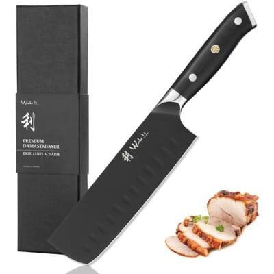 Wakoli Titanium Noir Nakiri-Messer 17 cm, titanbeschichtete Edelstahlklinge Schwarzer G10-Griff, breite Klinge, 15° V-Schliff beidseitig, 55±1 HRC, für Gemüse, Obst & Kräuter, in schwarzer Geschenkbox. Wakoli Titanium Noir Nakiri-Messer 17 cm, titanbeschichtete Edelstahlklinge Schwarzer G10-Griff, breite Klinge, 15° V-Schliff beidseitig, 55±1 HRC, für Gemüse, Obst & Kräuter, in schwarzer Geschenkbox.