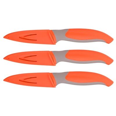 GRÄWE 3er Set Küchenmesser mit Klingenschutz antibakteriell, Orange, Allzweckmesser, Rutschfester Griff, Antihaft-Beschichtung, mit Schutzhülle, Stoffetui, Spülmaschinengeeignet, Schälmesser GRÄWE 3er Set Küchenmesser mit Klingenschutz antibakteriell, Orange, Allzweckmesser, Rutschfester Griff, Antihaft-Beschichtung, mit Schutzhülle, Stoffetui, Spülmaschinengeeignet, Schälmesser