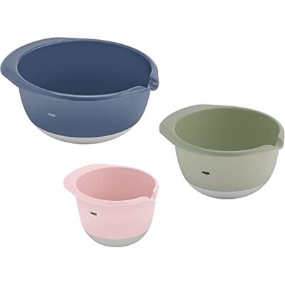 Emsa Prep&Bake 3-teiliges Rührschüssel-Set aus Kunststoff, 1,4 + 2,8 + 4,7 Liter, Rutschfester Boden, Stapelbar, mit praktischem Griffrand, K324S334, Rosa/Grün/Blau Emsa Prep&Bake 3-teiliges Rührschüssel-Set aus Kunststoff, 1,4 + 2,8 + 4,7 Liter, Rutschfester Boden, Stapelbar, mit praktischem Griffrand, K324S334, Rosa/Grün/Blau