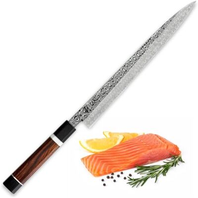 Wakoli Seishin Sashimi-Messer, 28,5 cm Klinge aus 110 Lagen Volldamaststahl Wüsteneisenholz-G10-Griff, 15°, 60±1 HRC; für Sushi, Sashimi, Fisch- und Fleischfilets; mit Geschenkbox. Wakoli Seishin Sashimi-Messer, 28,5 cm Klinge aus 110 Lagen Volldamaststahl Wüsteneisenholz-G10-Griff, 15°, 60±1 HRC; für Sushi, Sashimi, Fisch- und Fleischfilets; mit Geschenkbox.