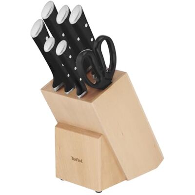 Tefal Ice Force 8-tlg. Messerblock-Set, 6 Messer, 1 Schere, 1 Holz-Messerblock, hochwertiger deutscher Edelstahl, Ice Force Technologie, korrosionsbeständig, schwarz, braun, silber, K232S7 Tefal Ice Force 8-tlg. Messerblock-Set, 6 Messer, 1 Schere, 1 Holz-Messerblock, hochwertiger deutscher Edelstahl, Ice Force Technologie, korrosionsbeständig, schwarz, braun, silber, K232S7