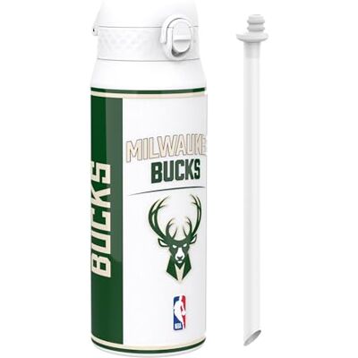 ion8 NBA Milwaukee Bucks Trinkflasche Mit Herausnehmbarem Strohhalm, 750ml/24oz, Auslaufsichere Isolierflasche, Leicht Zu Öffnen, Sicherer Verschluss, Spülmaschinenfest, Klappdeckel, Metallflasche ion8 NBA Milwaukee Bucks Trinkflasche Mit Herausnehmbarem Strohhalm, 750ml/24oz, Auslaufsichere Isolierflasche, Leicht Zu Öffnen, Sicherer Verschluss, Spülmaschinenfest, Klappdeckel, Metallflasche