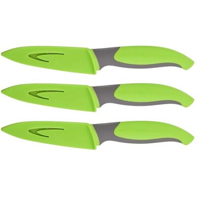 GRÄWE 3er Set Küchenmesser mit Klingenschutz, antibakteriell, Grün, Allzweckmesser, Rutschfester Griff, Antihaft-Beschichtung, mit Schutzhülle, Stoffetui, 19,5 cm Gesamtlänge, Spülmaschinengeeignet GRÄWE 3er Set Küchenmesser mit Klingenschutz, antibakteriell, Grün, Allzweckmesser, Rutschfester Griff, Antihaft-Beschichtung, mit Schutzhülle, Stoffetui, 19,5 cm Gesamtlänge, Spülmaschinengeeignet