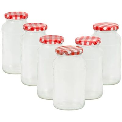 Vitrea 6-teiliges Set Rundgläser-Einmachgläser 720ml Oval, To66 Rot Kariert Einmach- und Fermentierglas, zur Aufbewahrung, zum Befüllen, Marmeladengläser Schraubdeckel (720ml Oval Rot Kar x 6 Stück) Vitrea 6-teiliges Set Rundgläser-Einmachgläser 720ml Oval, To66 Rot Kariert Einmach- und Fermentierglas, zur Aufbewahrung, zum Befüllen, Marmeladengläser Schraubdeckel (720ml Oval Rot Kar x 6 Stück)