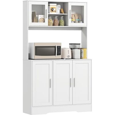 HOMCOM Küchenschrank Hochschrank mit Arbeitsplatte mit Glastüren Weiß Buffetschrank, Verstellbare Einlegeböden, 5 Türen, Vorratsschrank, Skandinavisches Design HOMCOM Küchenschrank Hochschrank mit Arbeitsplatte mit Glastüren Weiß Buffetschrank, Verstellbare Einlegeböden, 5 Türen, Vorratsschrank, Skandinavisches Design