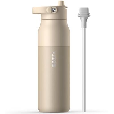 Brita LARQ Essential Edelstahl Trinkflasche mit Strohhalm (1L) beige Edelstahl Wasser-Flasche ohne Filter, doppelwandige Isolierung (24h kalt), mit abnehmbarem Henkel, spülmaschinengeeignet Brita LARQ Essential Edelstahl Trinkflasche mit Strohhalm (1L) beige Edelstahl Wasser-Flasche ohne Filter, doppelwandige Isolierung (24h kalt), mit abnehmbarem Henkel, spülmaschinengeeignet