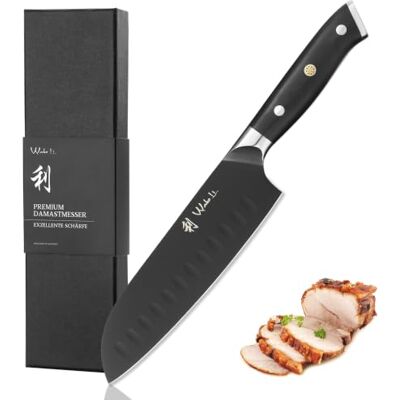 Wakoli Titanium Noir Santokumesser 18 cm aus Edelstahl, titanbeschichtet 55±1 HRC, beidseitiger V-Schliff 15°, G10-Griff und schwarze Titanbeschichtung für Fleisch, Fisch, Gemüse und Kräuter Wakoli Titanium Noir Santokumesser 18 cm aus Edelstahl, titanbeschichtet 55±1 HRC, beidseitiger V-Schliff 15°, G10-Griff und schwarze Titanbeschichtung für Fleisch, Fisch, Gemüse und Kräuter