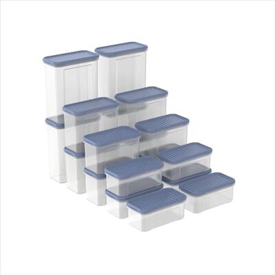 Rotho DOMINO 18er-Set Vorratsdosen, Streu- & Schüttdose mit dicht schließendem Deckel, spülmaschinengeeignet, transparent/blau Rotho DOMINO 18er-Set Vorratsdosen, Streu- & Schüttdose mit dicht schließendem Deckel, spülmaschinengeeignet, transparent/blau