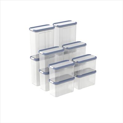 Rotho DOMINO 12-Set Vorratsdosen, Streu- & Schüttdose mit dicht schließendem Deckel, spülmaschinengeeignet, transparent/blau Rotho DOMINO 12-Set Vorratsdosen, Streu- & Schüttdose mit dicht schließendem Deckel, spülmaschinengeeignet, transparent/blau