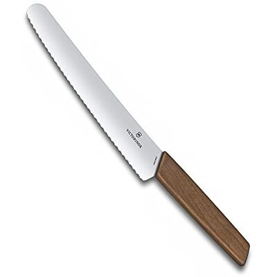 Victorinox Swiss Modern, Profi Brot- und Konditormesser, Extra Scharfe Klinge, Wellenschliff, 22 cm, Edler Holzgriff, Rostfreier Stahl, braun Victorinox Swiss Modern, Profi Brot- und Konditormesser, Extra Scharfe Klinge, Wellenschliff, 22 cm, Edler Holzgriff, Rostfreier Stahl, braun