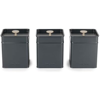 SALTER BW12459EU7 3-Piece Kitchen Canister Set – Tea, Coffee, Sugar Tins, Long-Lasting Freshness, Powder-Coated Finish, Practical, Easy Clean/Store, Stylish, For Tea Bags, Marino Collection, Blue Grey SALTER BW12459EU7 3-Piece Kitchen Canister Set – Tea, Coffee, Sugar Tins, Long-Lasting Freshness, Powder-Coated Finish, Practical, Easy Clean/Store, Stylish, For Tea Bags, Marino Collection, Blue Grey