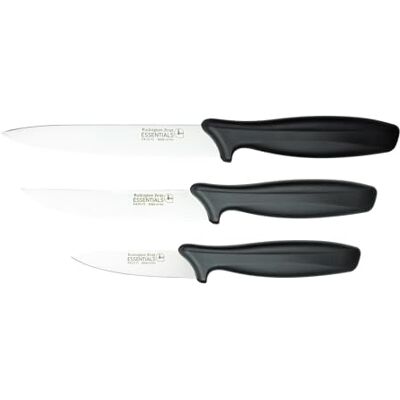 Rio 3 Stück 8007 Essentials Range Utility Messer Set, enthält 9cm Schälmesser, 11cm Steakmesser & 12cm Utility Messer, schwarze Griffe Rio 3 Stück 8007 Essentials Range Utility Messer Set, enthält 9cm Schälmesser, 11cm Steakmesser & 12cm Utility Messer, schwarze Griffe