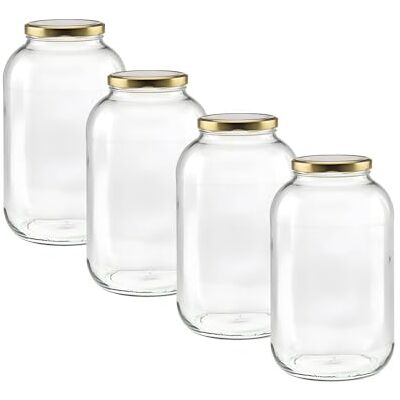 Vitrea 4-teiliges Set Rundgläser-Einmachgläser 4250ml, To100 Gold Einmach- und Fermentierglas, zur Aufbewahrung, zum Befüllen, Marmeladengläser Schraubdeckel (4250ml Gold x 4 Stück) Vitrea 4-teiliges Set Rundgläser-Einmachgläser 4250ml, To100 Gold Einmach- und Fermentierglas, zur Aufbewahrung, zum Befüllen, Marmeladengläser Schraubdeckel (4250ml Gold x 4 Stück)