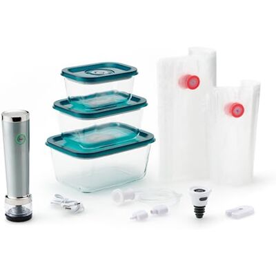 Solis Vac Stick Typ 5707 Starter Set Hand-Vakuumierer, 13 W 3 Vakuumbehälter (370 ml / 700 ml / 1300 ml), Weinflaschenverschluss, Borosilikatglas, Edelstahl/Kunststoff Solis Vac Stick Typ 5707 Starter Set Hand-Vakuumierer, 13 W 3 Vakuumbehälter (370 ml / 700 ml / 1300 ml), Weinflaschenverschluss, Borosilikatglas, Edelstahl/Kunststoff