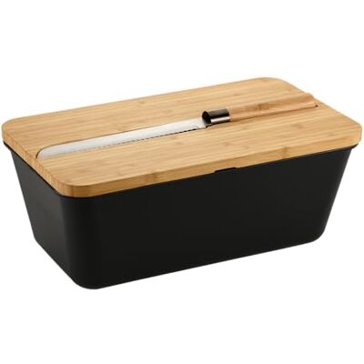 Kesper Brotbox mit Messer, Material: Kunststoff, Bambus, Maße: 34,8 x 20 /Höhe: 15,5 cm, Farbe: Schwarz, Braun 58481 Kesper Brotbox mit Messer, Material: Kunststoff, Bambus, Maße: 34,8 x 20 /Höhe: 15,5 cm, Farbe: Schwarz, Braun 58481